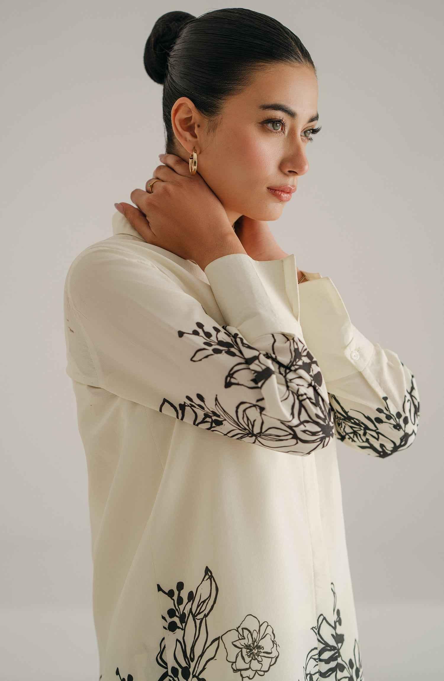 Stunning White Stitched 2 Piece Printed Set Y-31