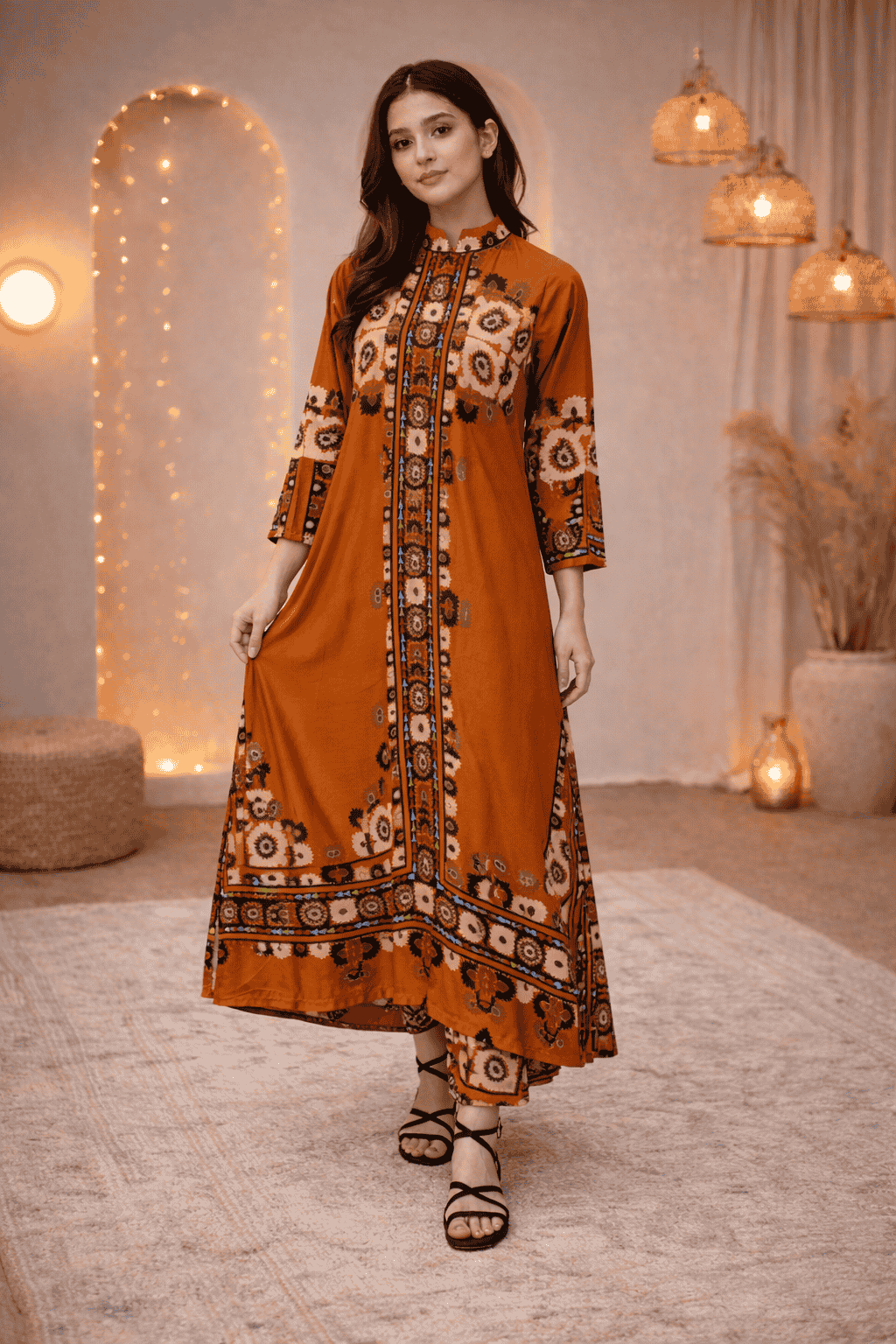 Bold Multicolored Print Tunic 2PC Set (YL 113)