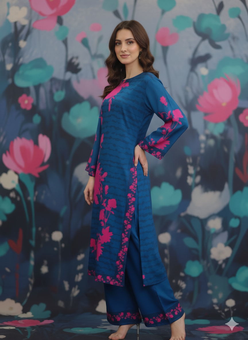 Midnight Teal Fuchsia Floral 2-Piece Suit
