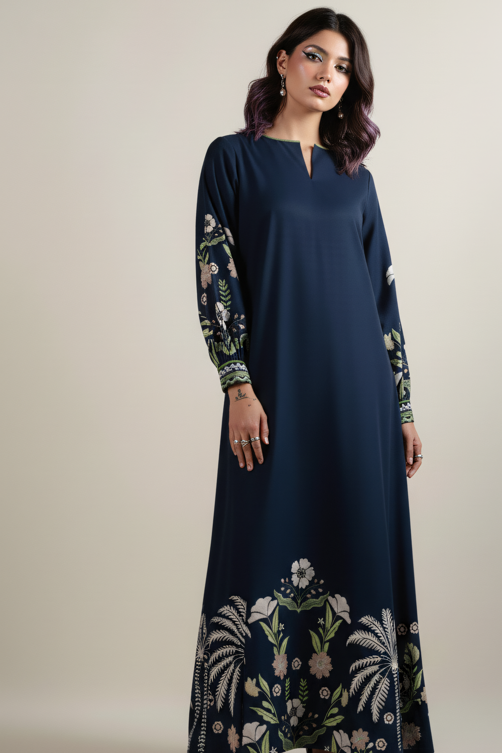 Elegant Navy Blue Long 2pcs Dress