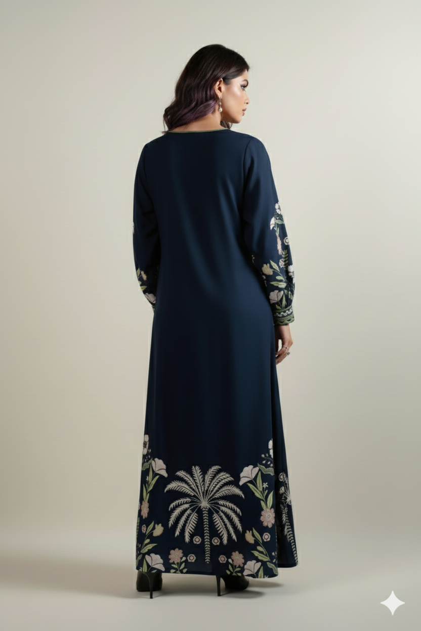 Elegant Navy Blue Long Dress 2pcs YL 138