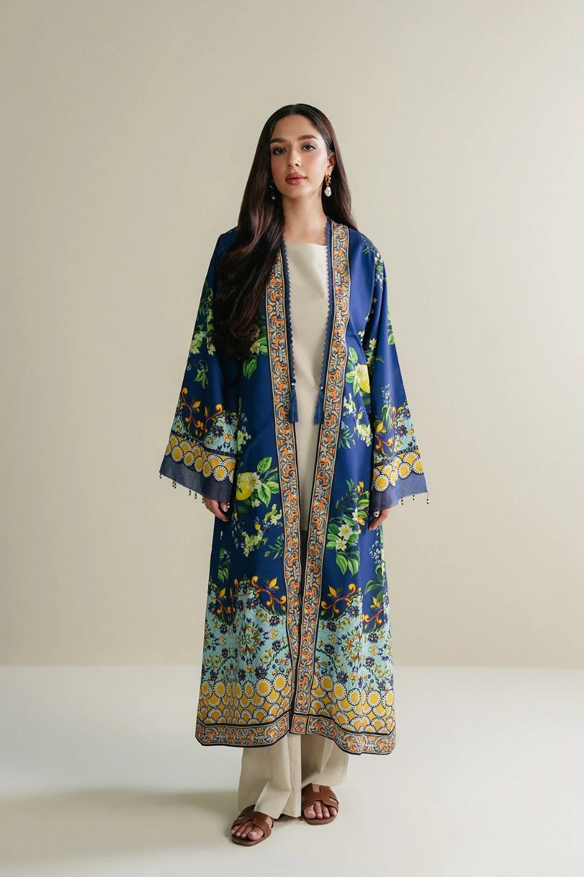 Vibrant Blue Floral Printed Long Open gown