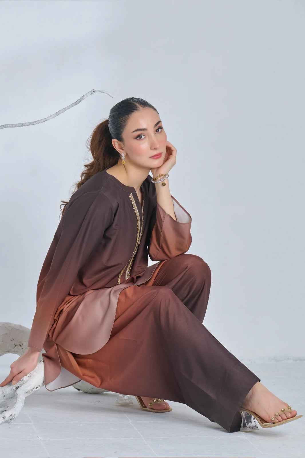 Mocha Glow Korean Crepe Suit - Stylish Two-Piece Set