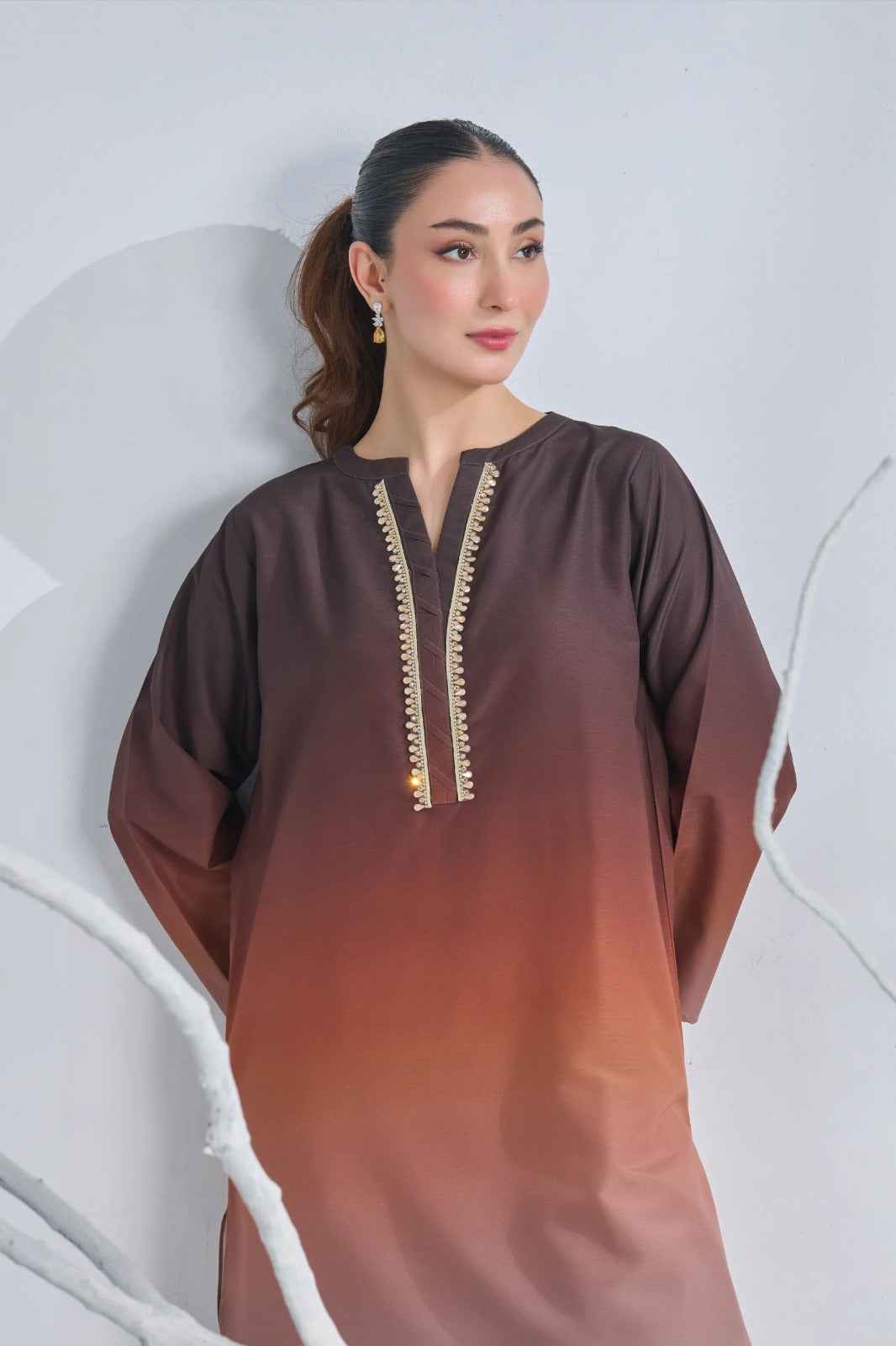 Mocha Glow Korean Crepe Suit - Stylish Two-Piece Set