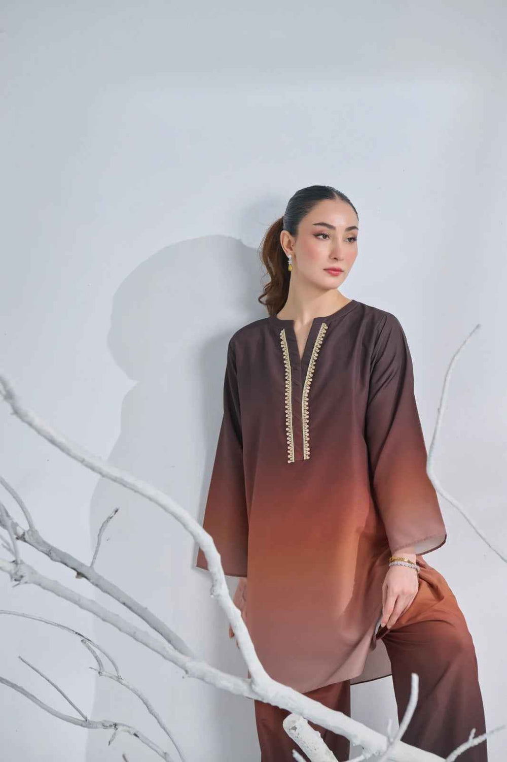 Mocha Glow Korean Crepe Suit - Stylish Two-Piece Set