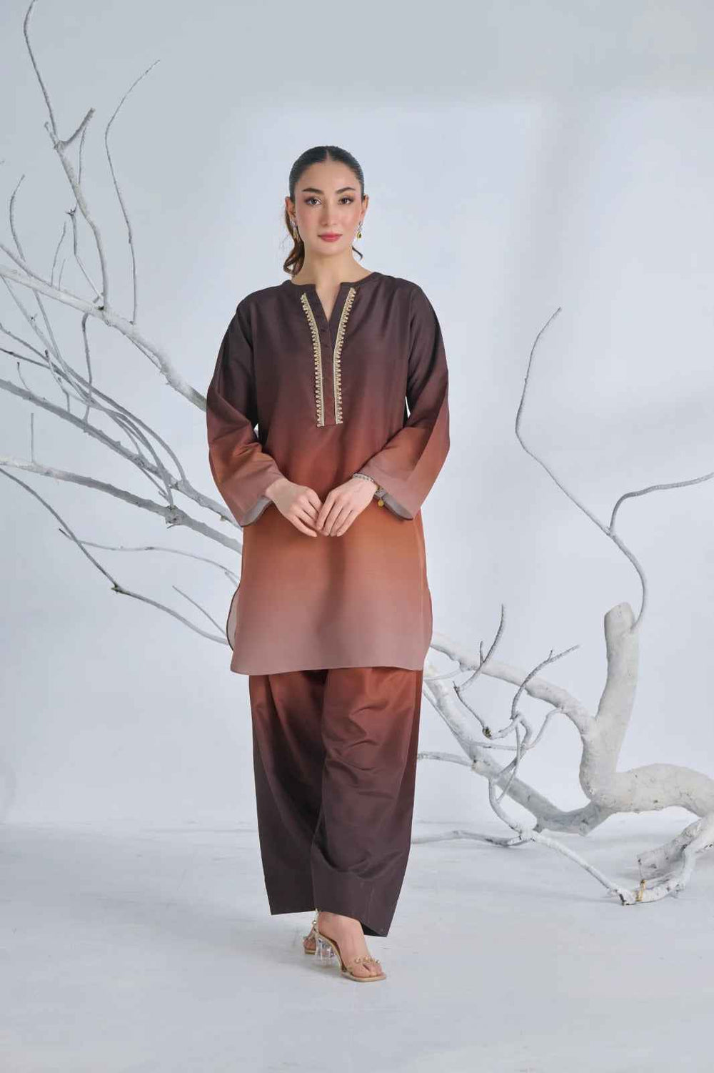 Mocha Glow Korean Crepe Suit - Stylish Two-Piece Set