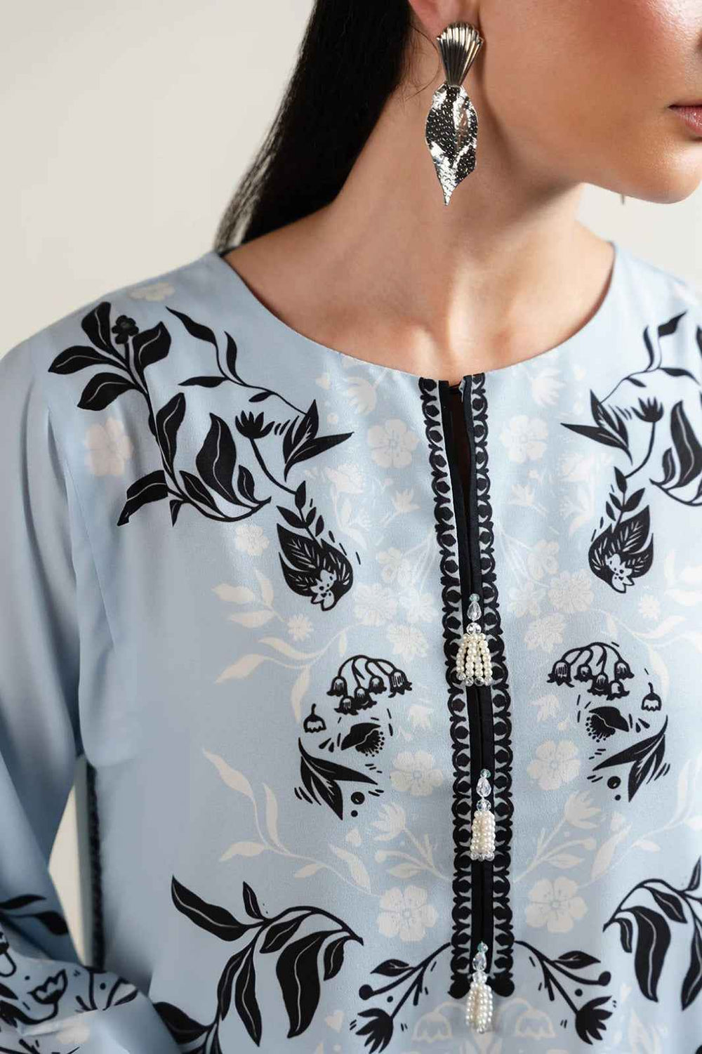 Icy Blue Kurta with Ebony & Ivory Block Print YL-91