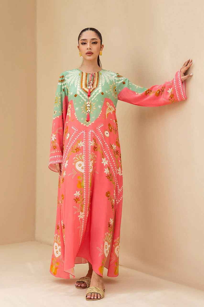 Mint Coral Bloom Kaftan – Festive Fusion ( YL 102)