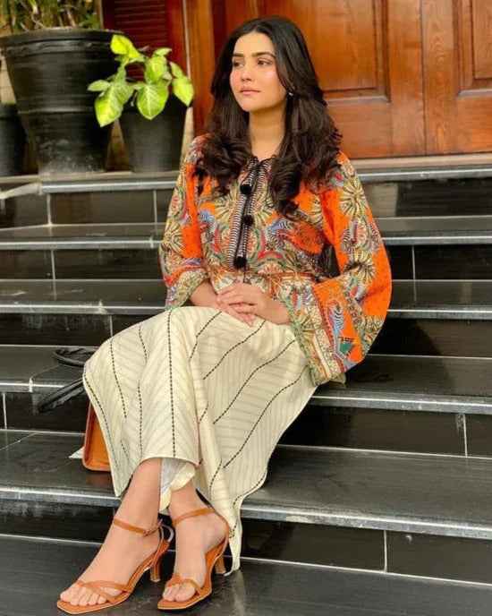 Apricot Bloom Scallop Neck 2-Piece Suit ( YL 46)