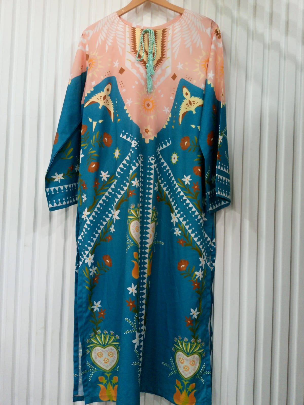 Mint Coral Bloom Kaftan – Festive Fusion ( YL 102)