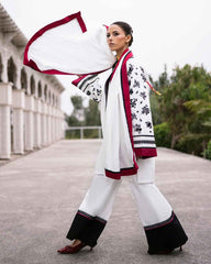 Black and White Two Piece Dress with Red Accents - Y-125 Digital Print