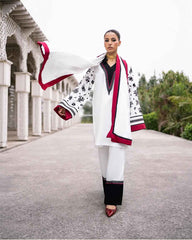 Black and White Two Piece Dress with Red Accents - Y-125 Digital Print