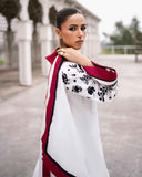 Black and White Two Piece Dress with Red Accents - Y-125 Digital Print
