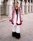 Black and White Two Piece Dress with Red Accents - Y-125 Digital Print