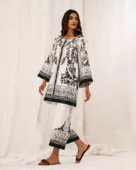 Black & White Floral Printed 2-Piece Suit Y 114