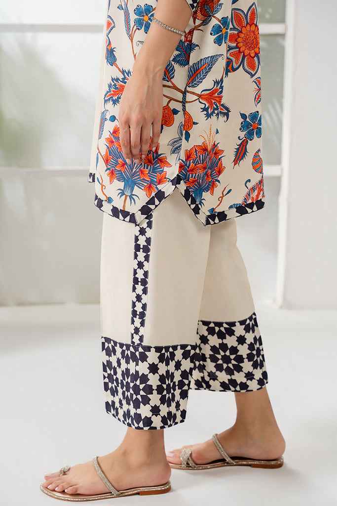 Floral Elegance 2-Piece Stitched Co-ord Set - Off-White Y-23