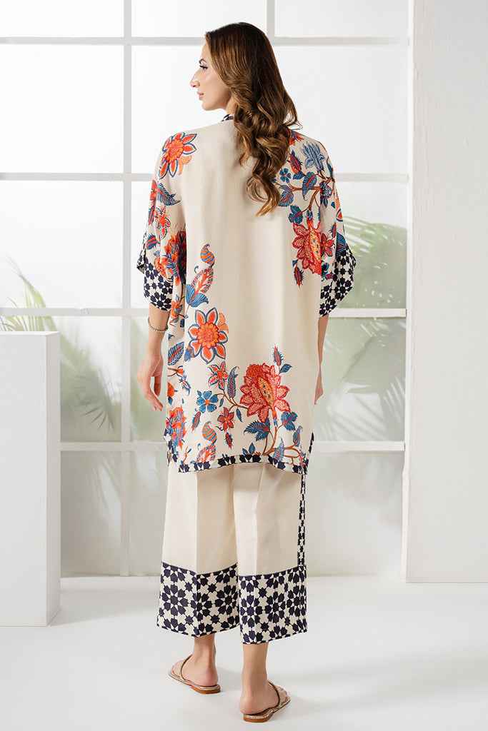 Floral Elegance 2-Piece Stitched Co-ord Set - Off-White Y-23