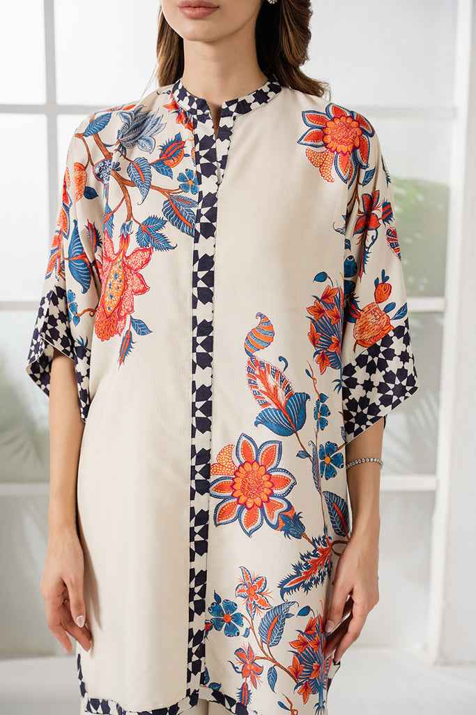 Floral Elegance 2-Piece Stitched Co-ord Set - Off-White Y-23