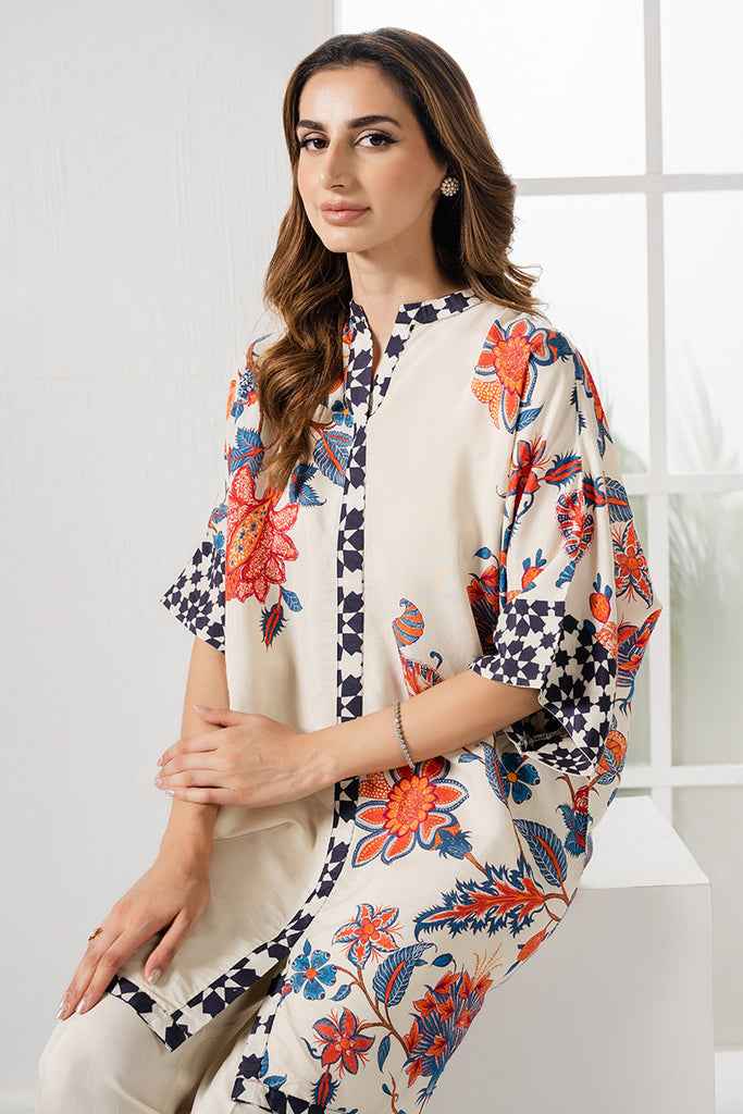 Floral Elegance 2-Piece Stitched Co-ord Set - Off-White Y-23