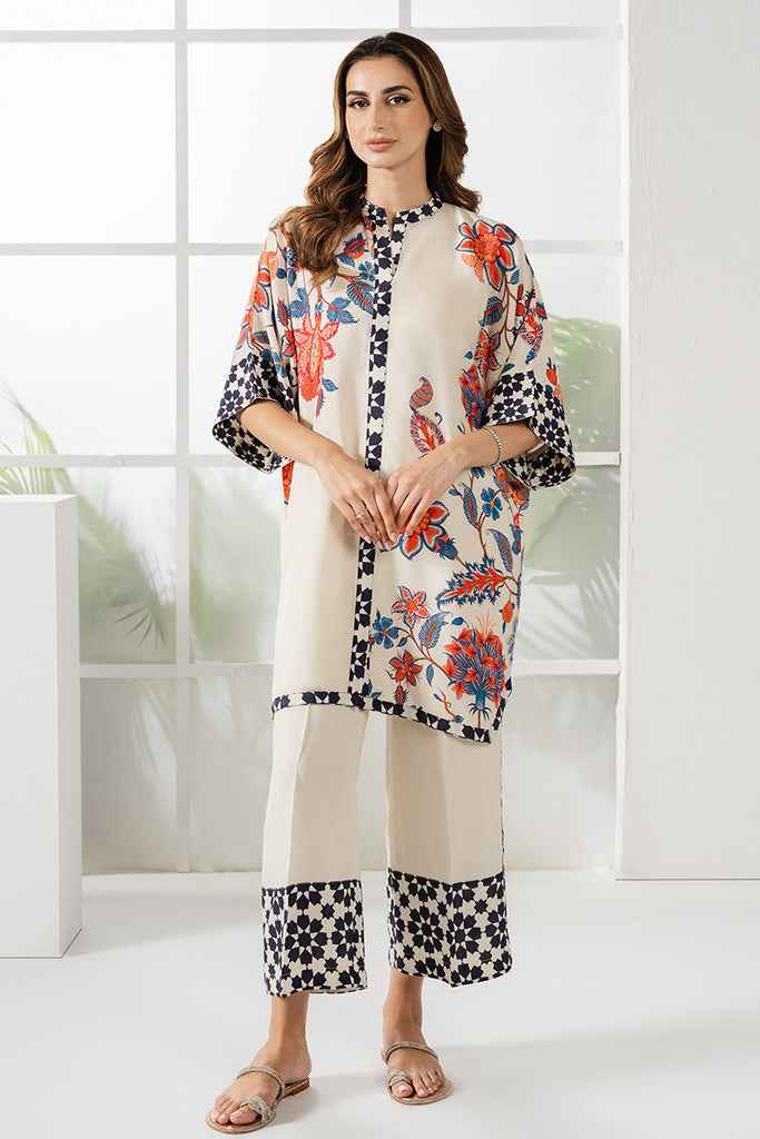 Floral Elegance 2-Piece Stitched Co-ord Set - Off-White Y-23