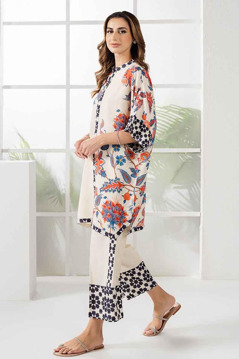 Floral Elegance 2-Piece Stitched Co-ord Set - Off-White Y-23