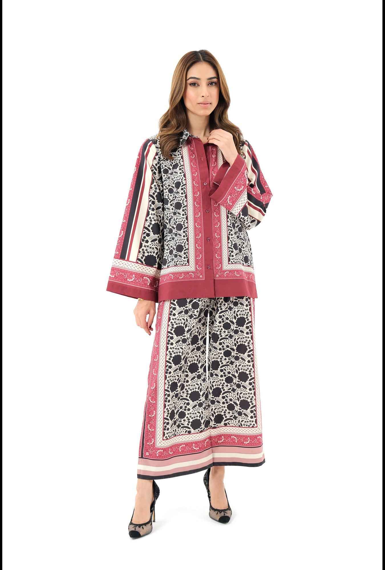 silver Pink Stitched 2 Piece Co-Ord Set Y-36