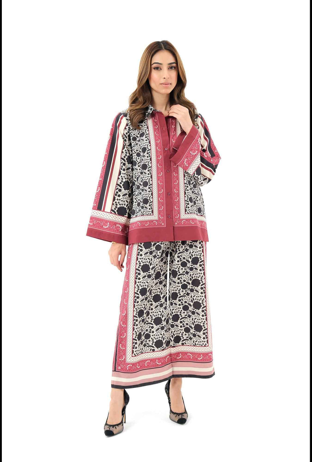 silver Pink Stitched 2 Piece Co-Ord Set Y-36