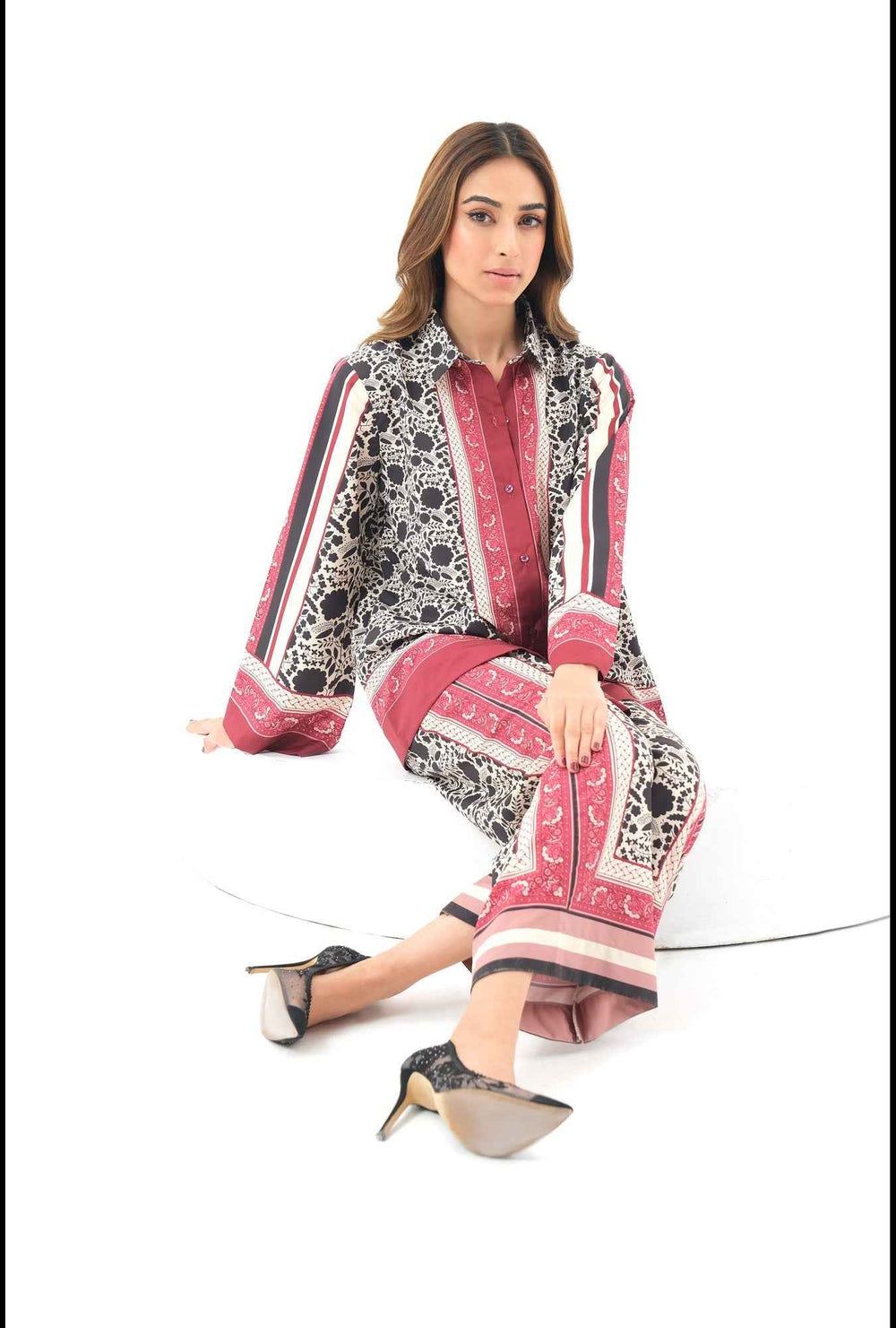 silver Pink Stitched 2 Piece Co-Ord Set Y-36