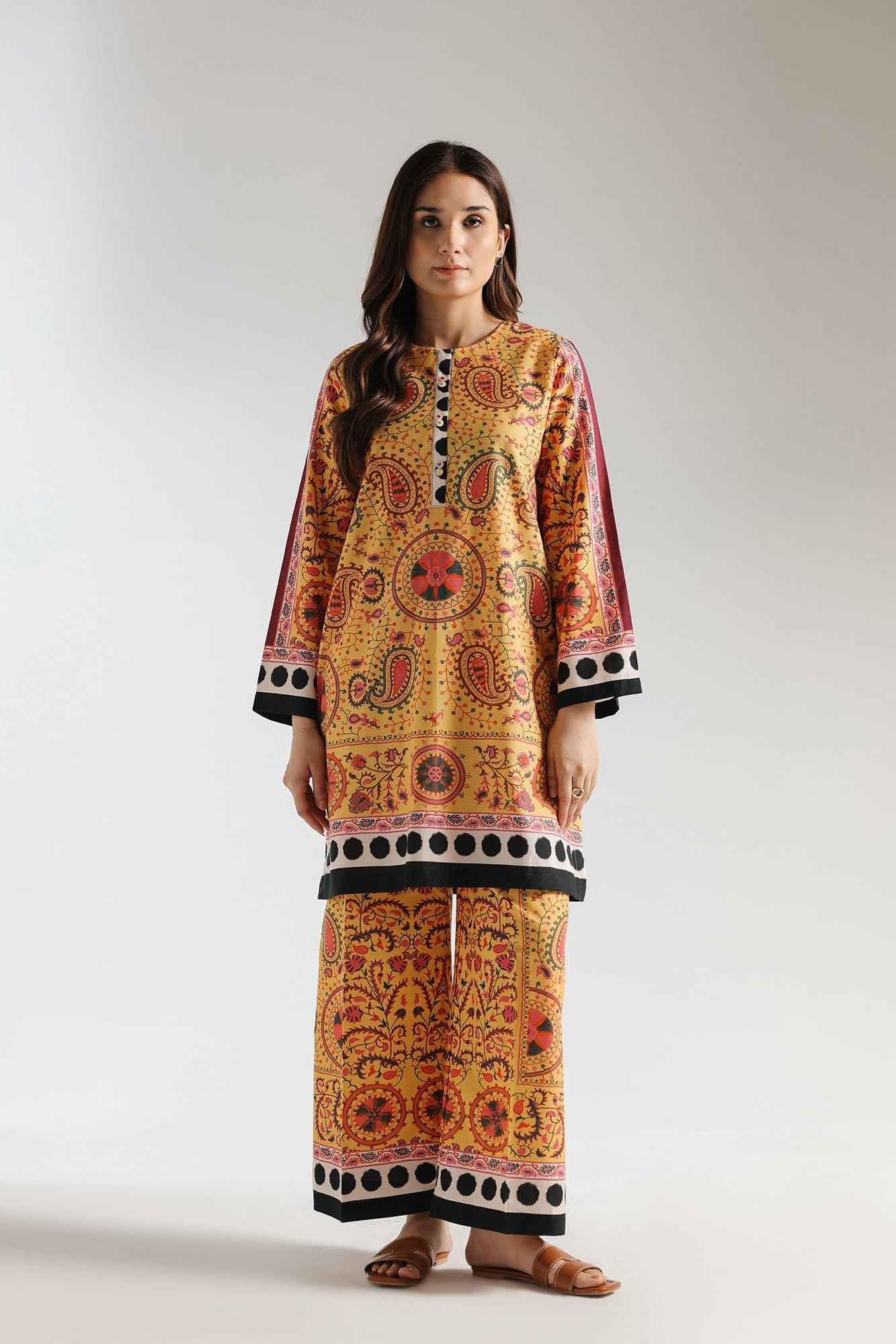 Yellow magnificent design Stitched 2 Piece Co-Ord Set Y-37