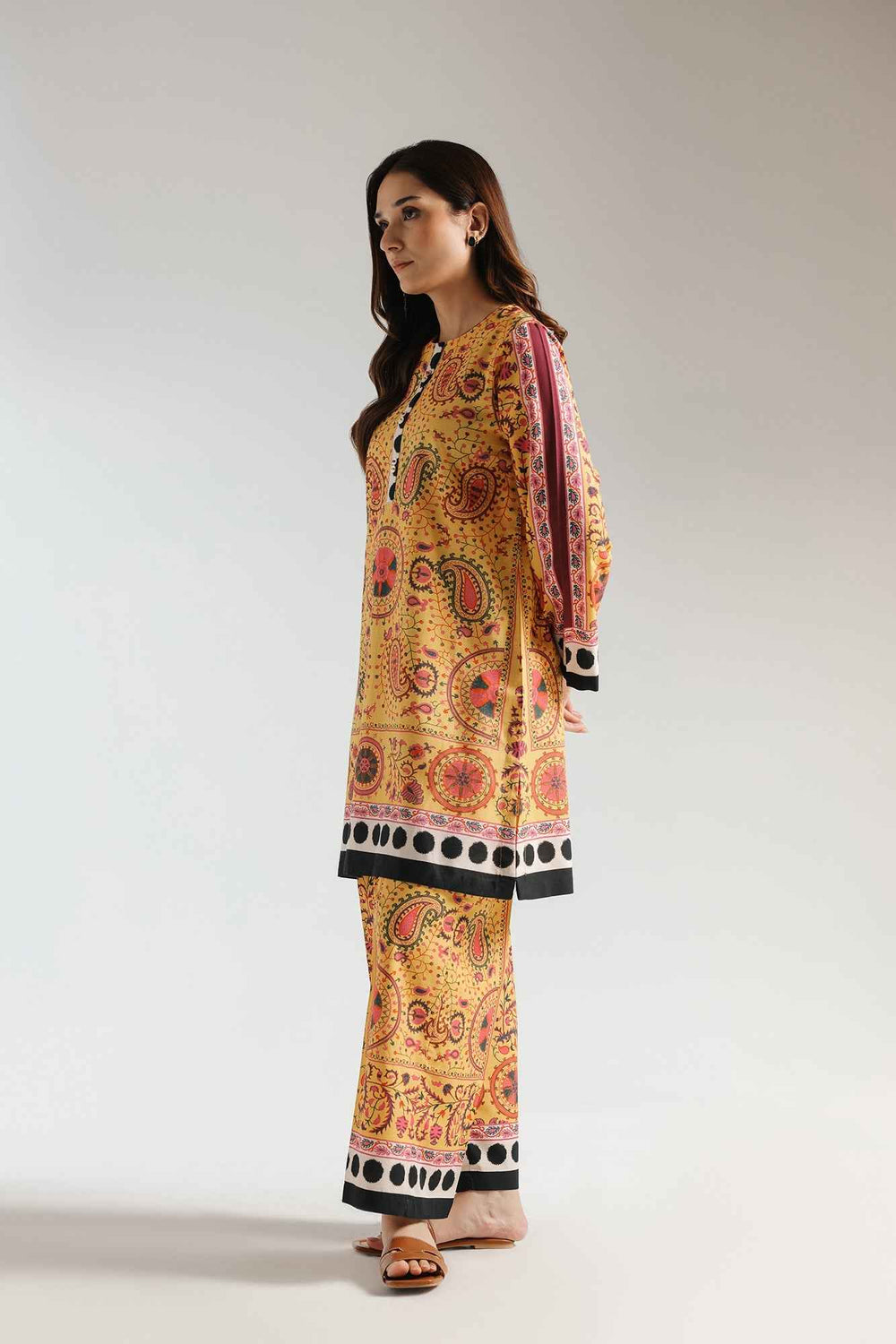 Yellow magnificent design Stitched 2 Piece Co-Ord Set Y-37