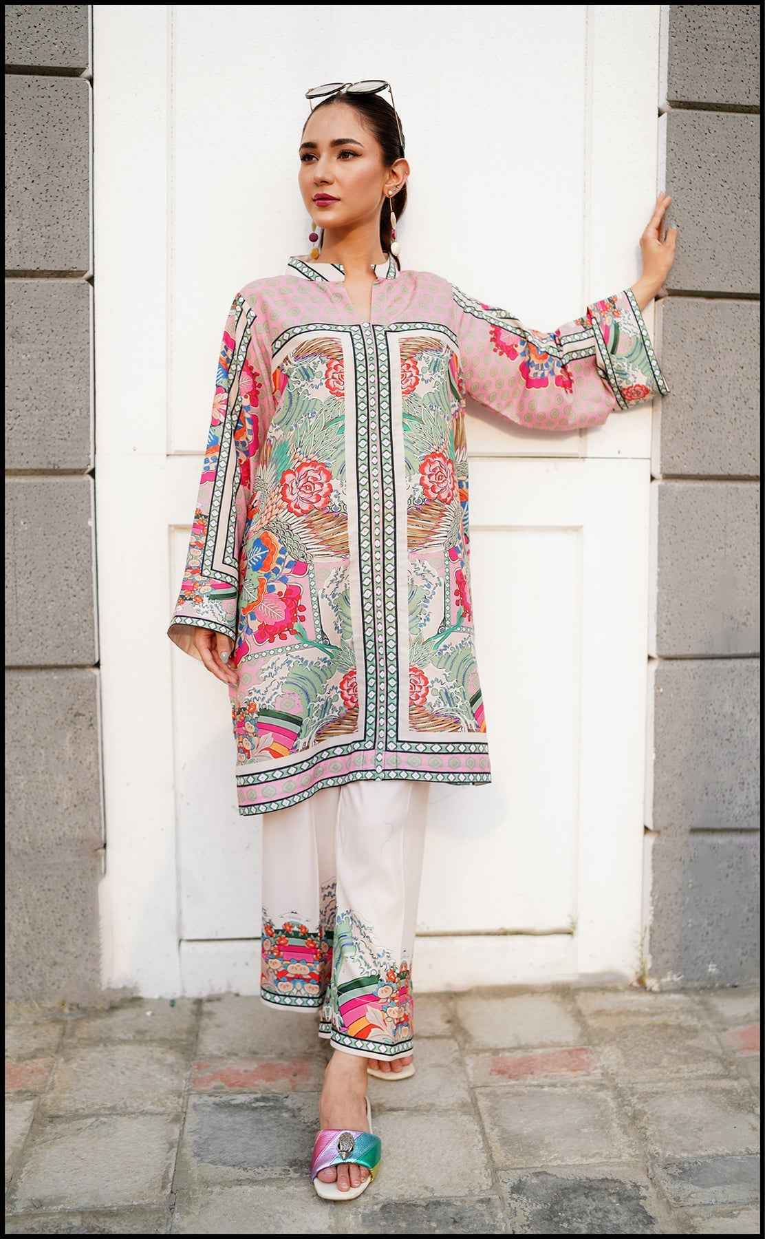 Floral Fusion Pink Printed Stitched Kurta Set Y-39