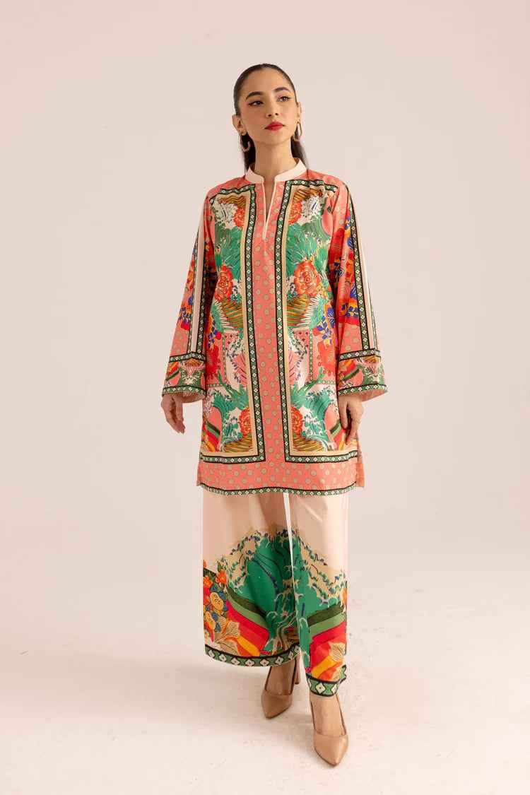 Floral Fusion Pink Printed Stitched Kurta Set Y-39