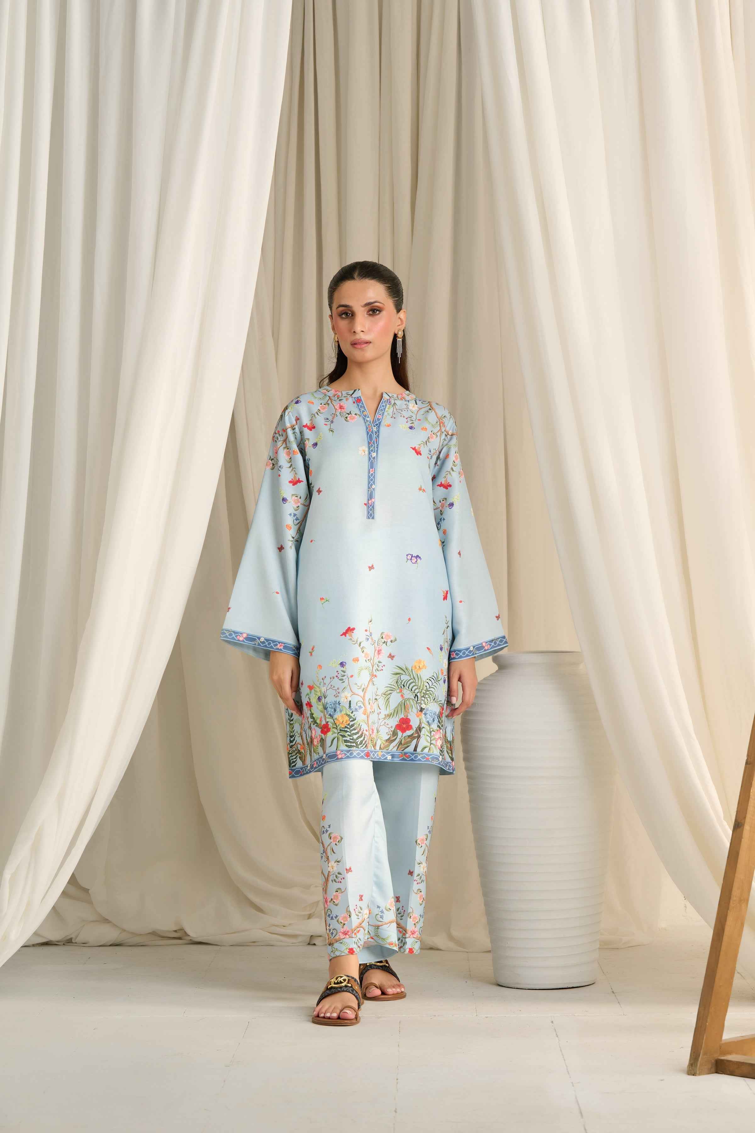 Embrace Elegance with Our Sky Blue Floral Kurta Set Y-41