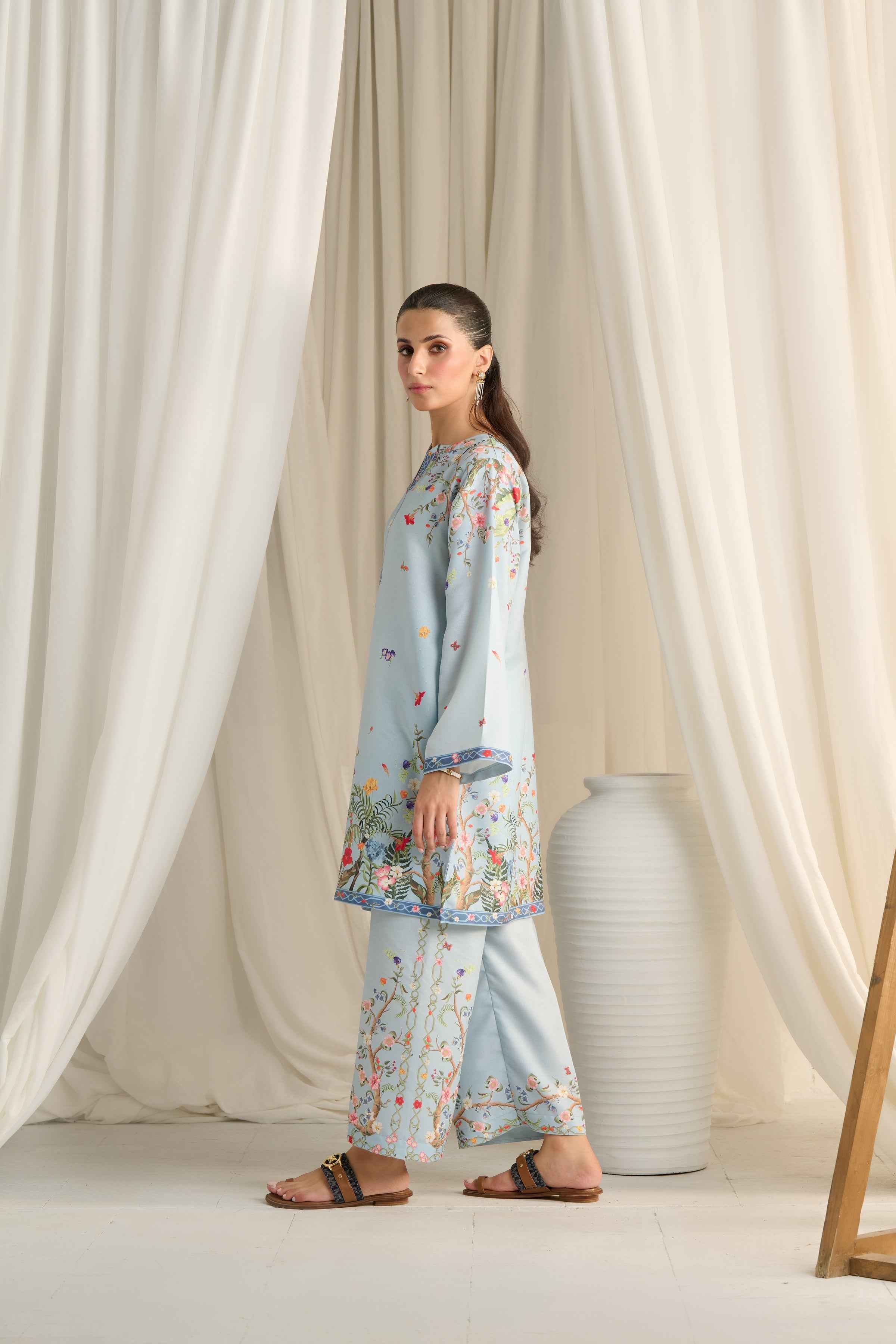 Embrace Elegance with Our Sky Blue Floral Kurta Set Y-41