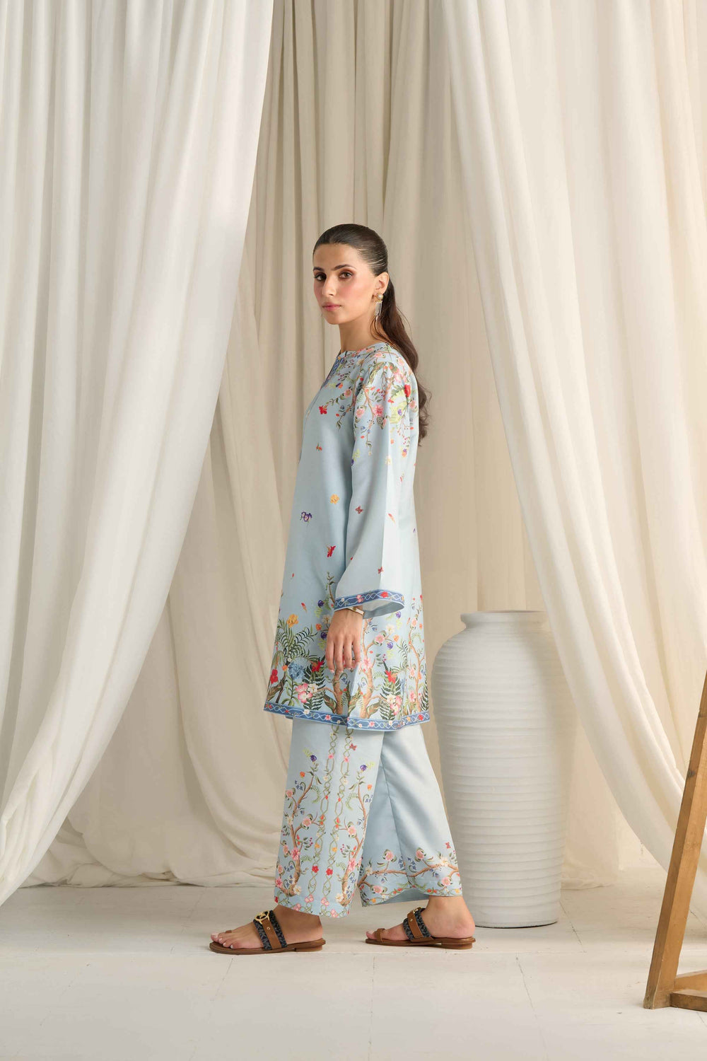 Embrace Elegance with Our Sky Blue Floral Kurta Set Y-41