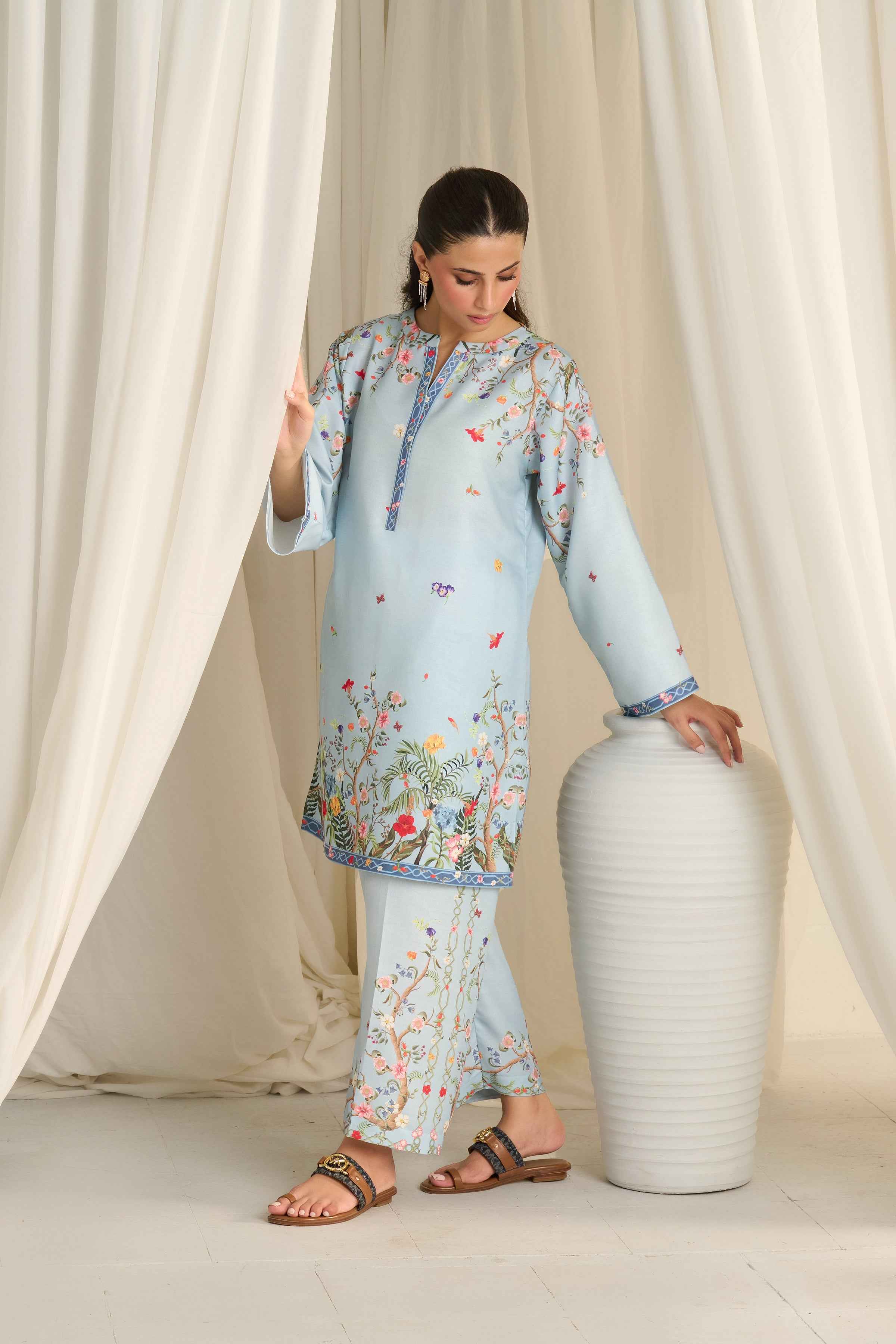 Embrace Elegance with Our Sky Blue Floral Kurta Set Y-41