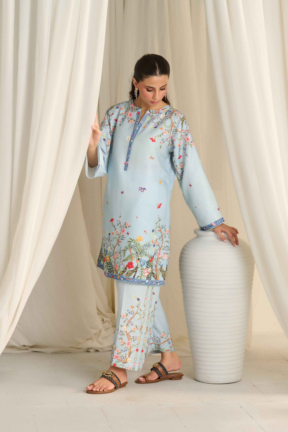 Embrace Elegance with Our Sky Blue Floral Kurta Set Y-41