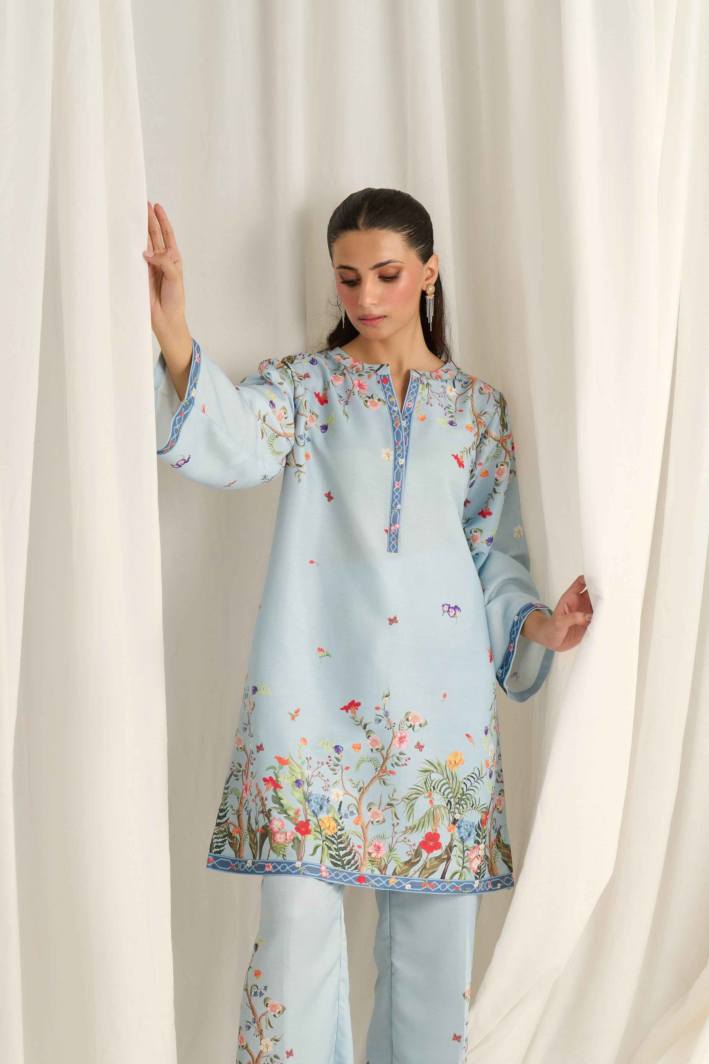 Embrace Elegance with Our Sky Blue Floral Kurta Set Y-41
