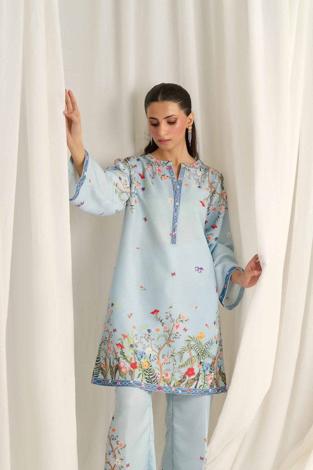 Embrace Elegance with Our Sky Blue Floral Kurta Set Y-41