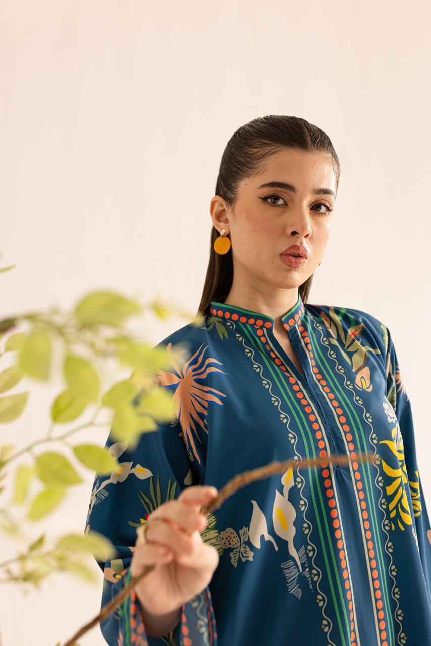 Tropical Bloom Deep Blue Two-Piece Suit Y-44