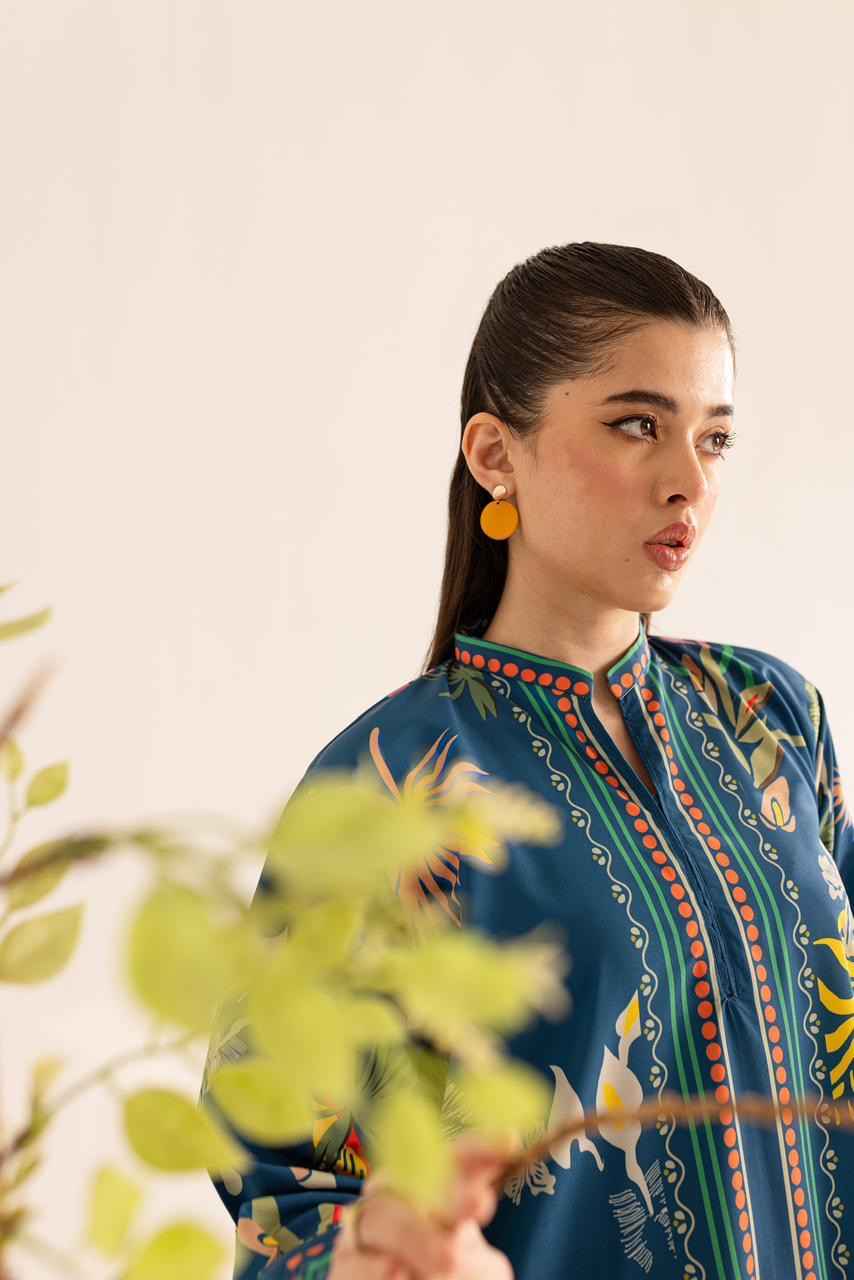 Tropical Bloom Deep Blue Two-Piece Suit Y-44