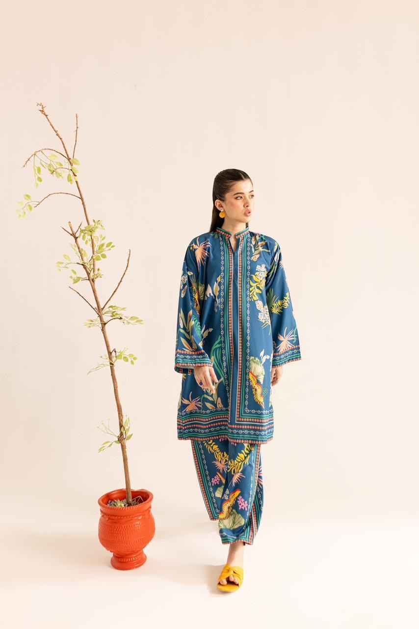 Tropical Bloom Deep Blue Two-Piece Suit Y-44
