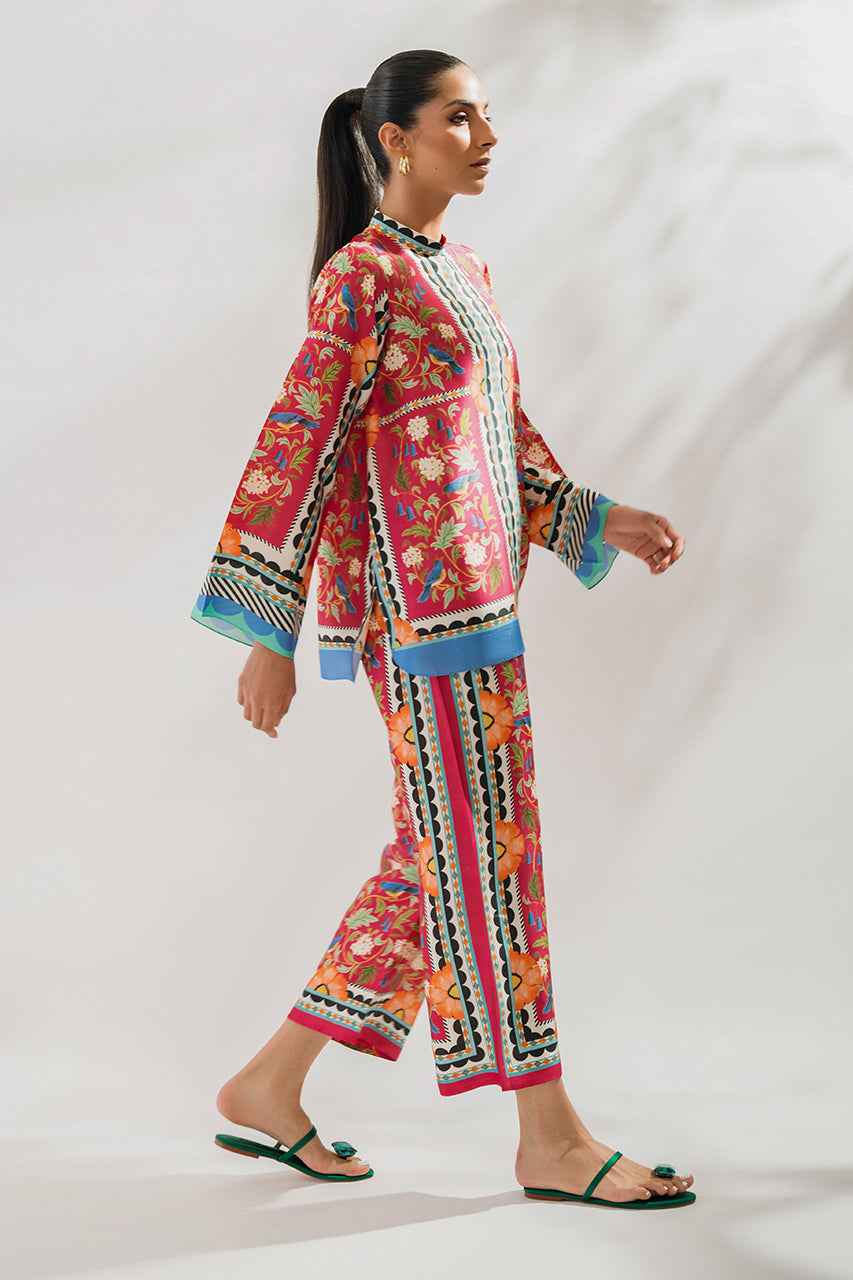 Red & yellow Floral 2 Piece Stitched Co-Ord Set: Y-49