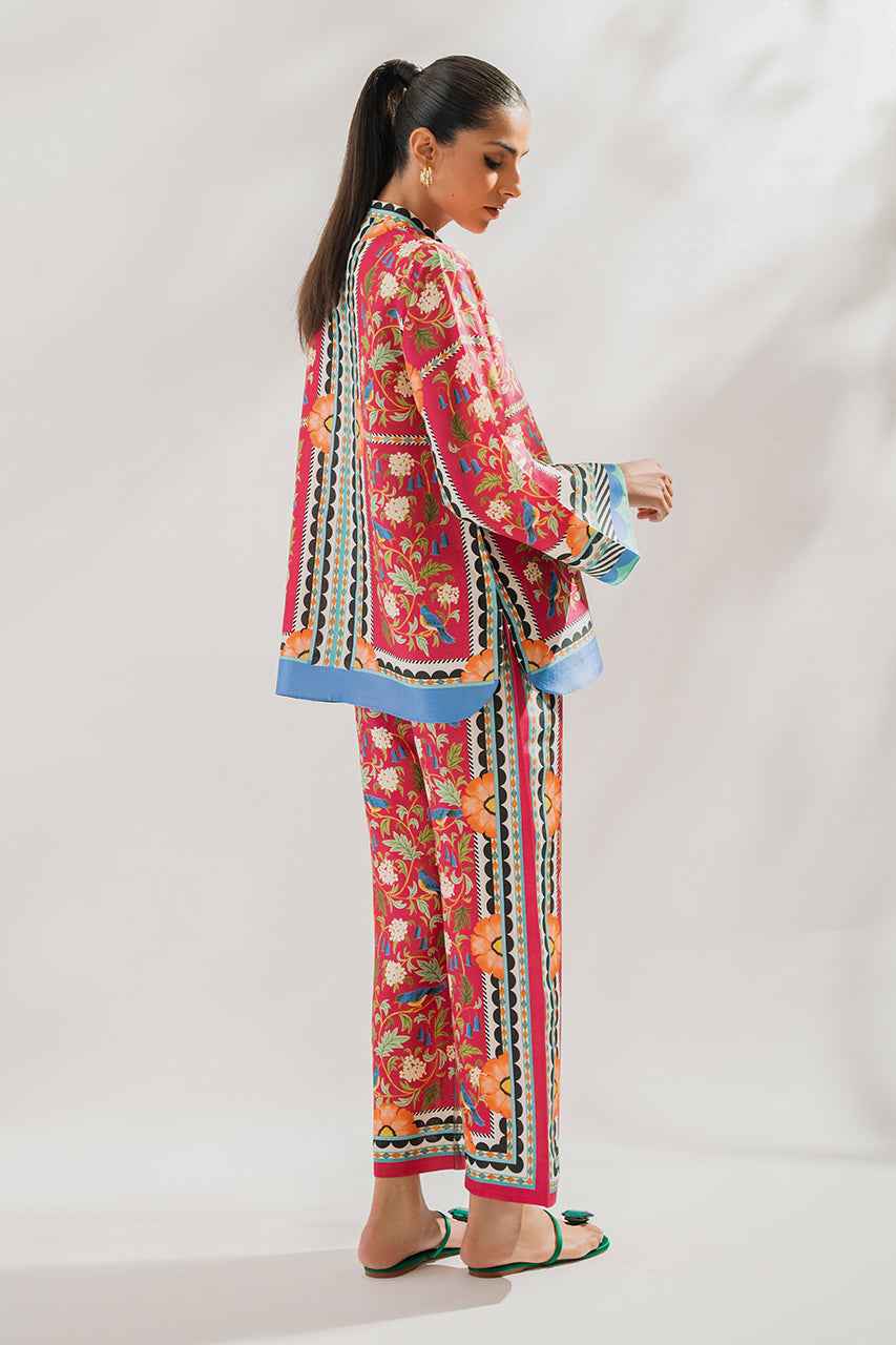 Red & yellow Floral 2 Piece Stitched Co-Ord Set: Y-49