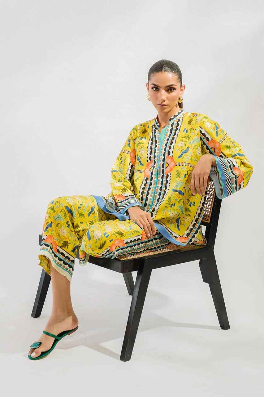 Red & yellow Floral 2 Piece Stitched Co-Ord Set: Y-49