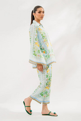 white green Floral 2 Piece Stitched Co-Ord Set: Y-52