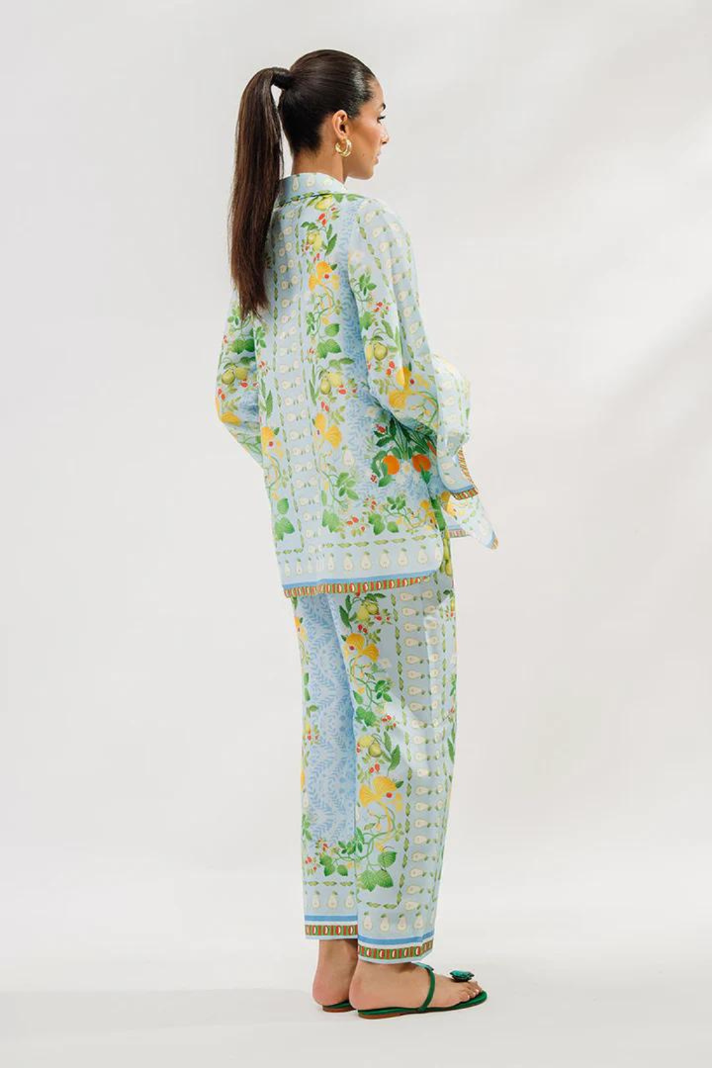 white green Floral 2 Piece Stitched Co-Ord Set: Y-52