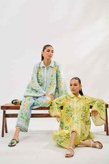 white green Floral 2 Piece Stitched Co-Ord Set: Y-52