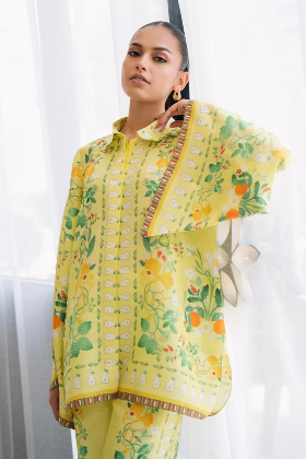 white green Floral 2 Piece Stitched Co-Ord Set: Y-52