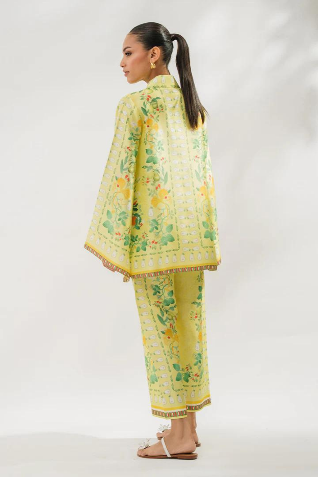 white green Floral 2 Piece Stitched Co-Ord Set: Y-52